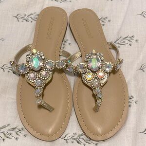 Iridescent Opalescent Gemstone Sparkly Sandals • JustFab (8) NWT 💖💎✨